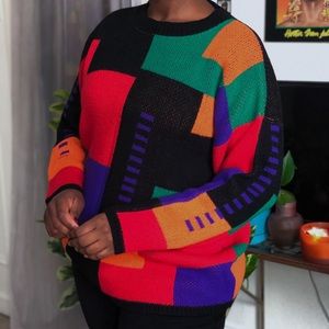 Multi colored vintage 90s giant ugly sweater.